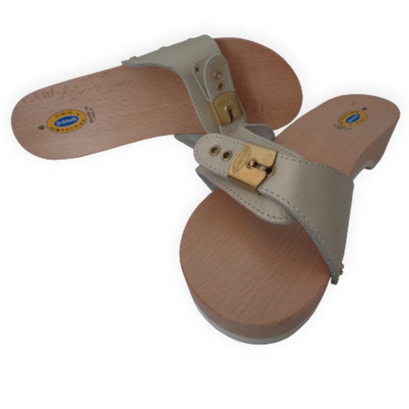 DR SCHOLL'S US 6M Light Gold classic exercise Sandals Shoes made in ItALY!  NEW - Picture 1 of 8